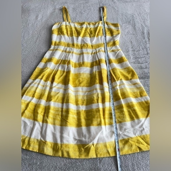 Loft Summer Sleeveless Spaghetti Strap Yellow Striped Lined Dress size 6 - Picture 7 of 9